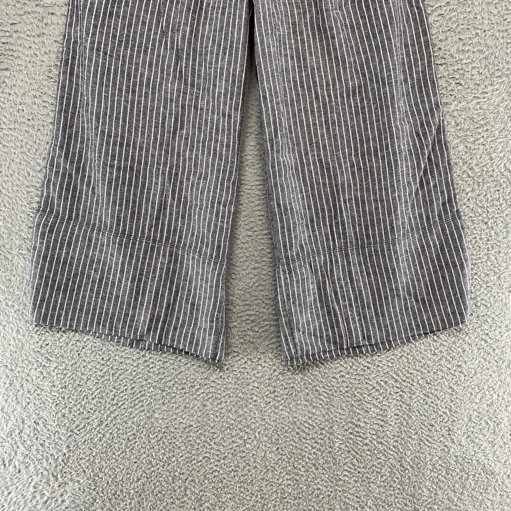 Banana Republic Wide Leg Pants Womens S Blue Stripe Linen Ankle Coastal Beachy